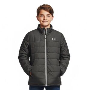 Under Armour Black Grey Early Winter Spring Fall Puffer Jacket Coat Boy Large